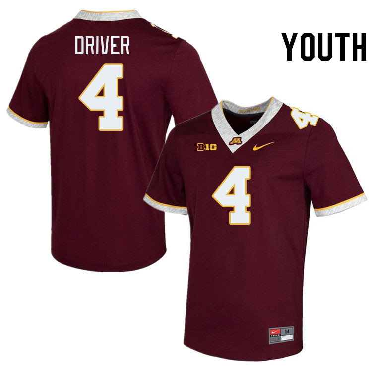 Youth #4 Cristian Driver Minnesota Golden Gophers College Football Jerseys Stitched-Maroon